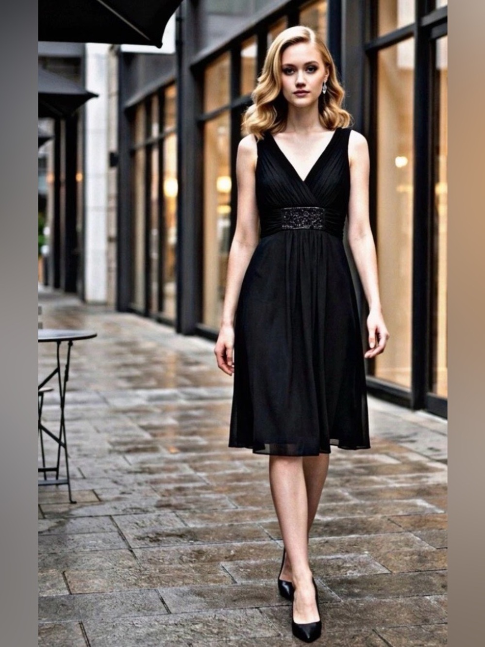 New Scarlett Nite Black V-Neck Cocktail Dress with Embellished Waist